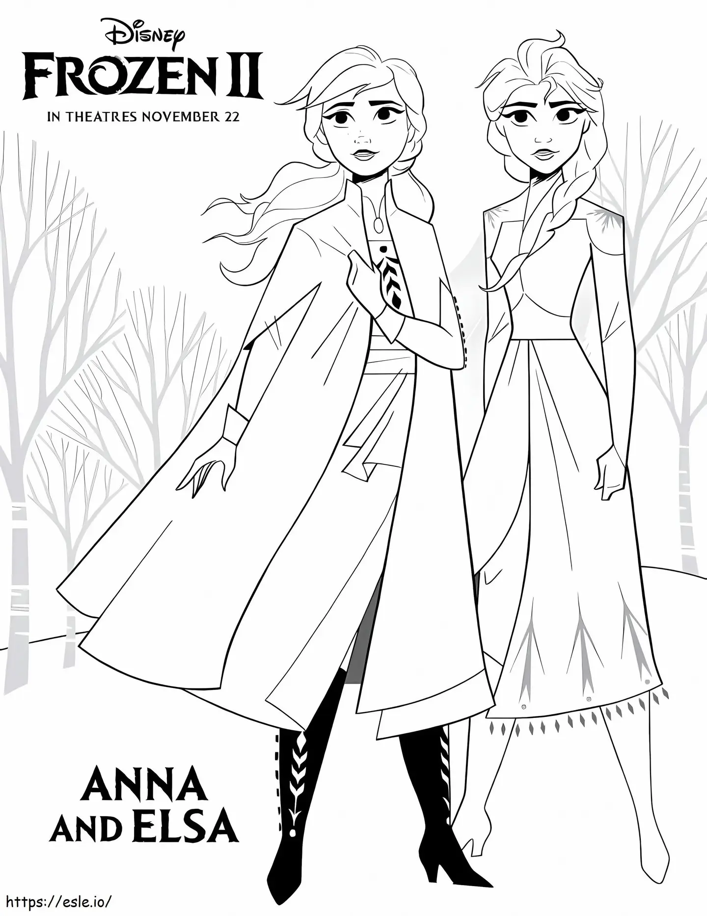 Anna e Elsa de Frozen em desenhos preto e branco para colorir