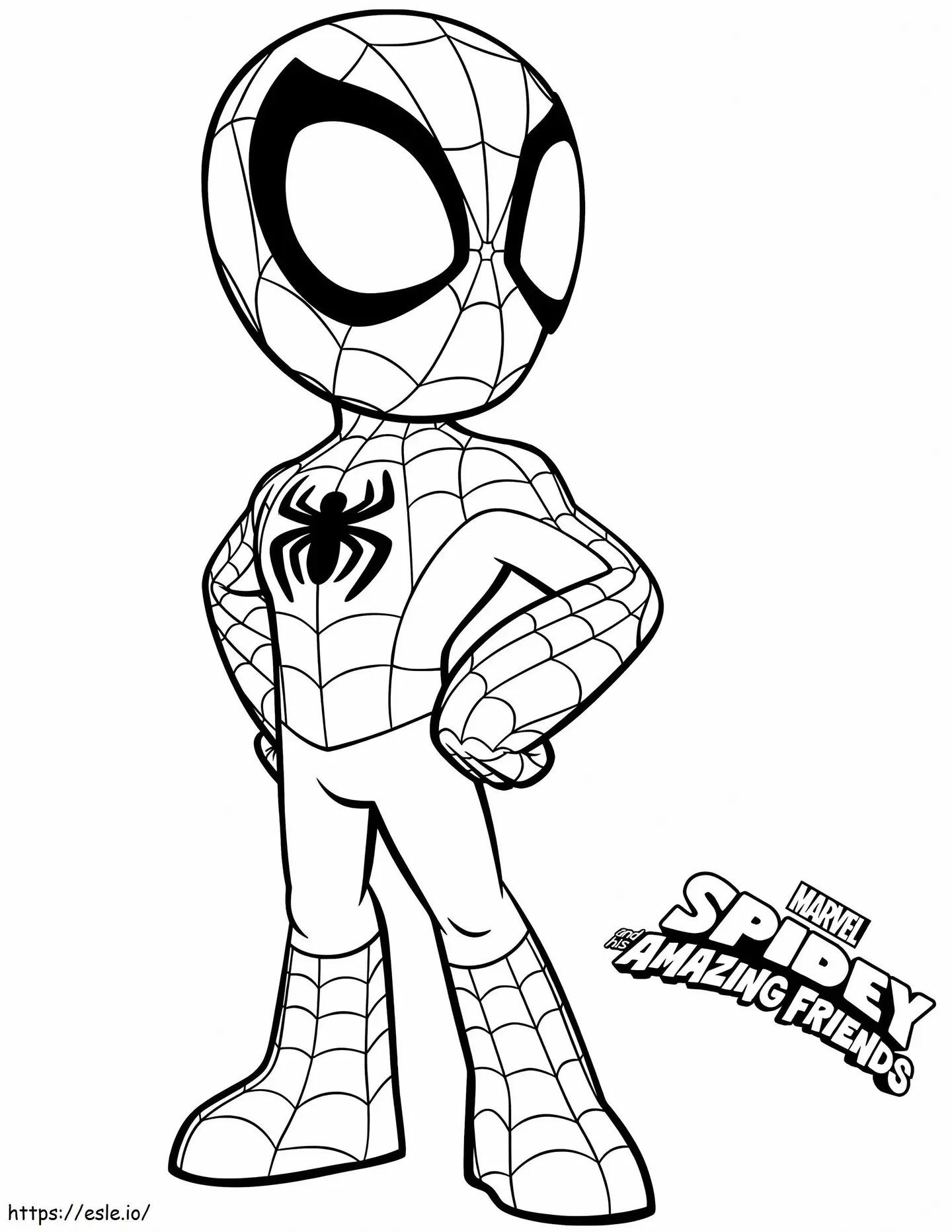 Spidey, o Homem-Aranha, em desenho preto e branco para colorir