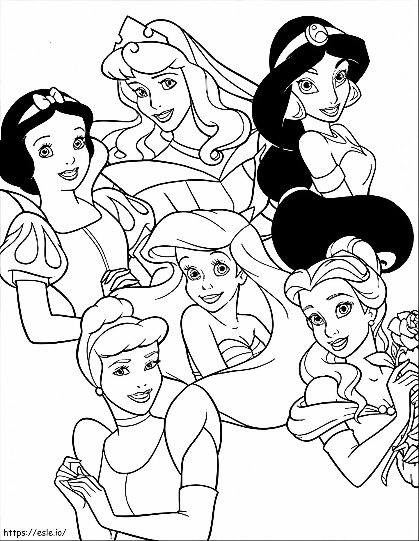 Princesas Disney em desenhos preto e branco para colorir