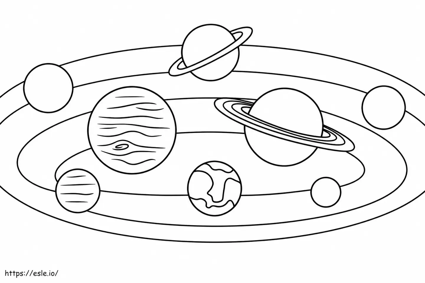 Planetas em composição espacial preto e branco para colorir